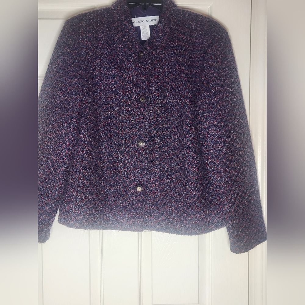 Vtg Adolfo Studio 16 MohairBlend Multiclred Full Lined Buttons Up Women’s Blazer